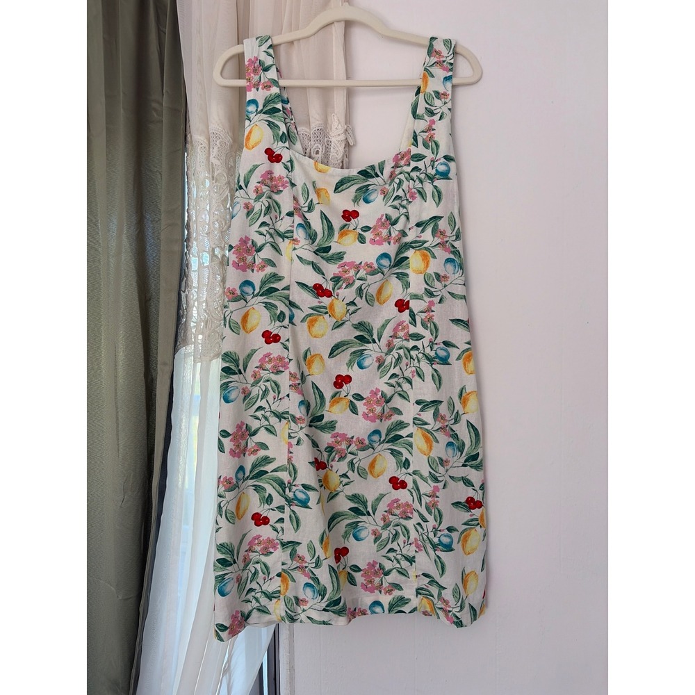Old Navy Fit and Flare Mini Dress Womens L Tall White Lemon Linen Blend Excellen